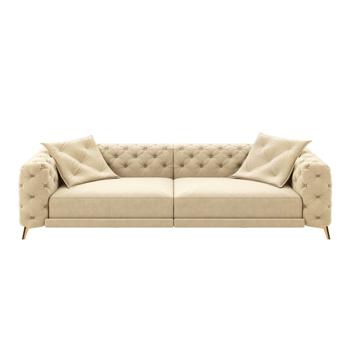 3 In 1 Convertible Sleeper Sofa, Pull Out Bed, Button Tufted, 4 Seater Couch With Movable Ottoman For Apartment - Apricot