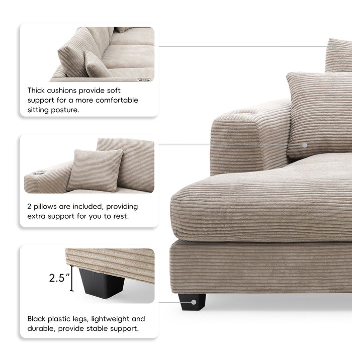 Oversized Sectional L Shaped Cloud Couch With USB Charging Port Cup Holder Deep And Wide Seat Sofa With Chaise Comfy