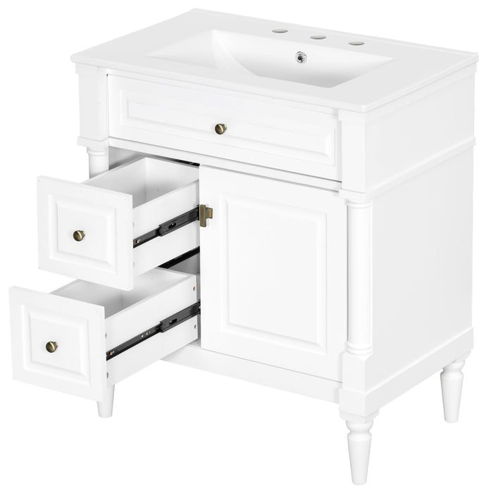 Modern Bathroom Vanity With Sink, Freestanding Cabinet With Flip Drawer & Adjustable Shelf
