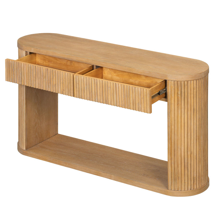 Oval Fluted Console Table With 2 Drawers And Bottom Shelf