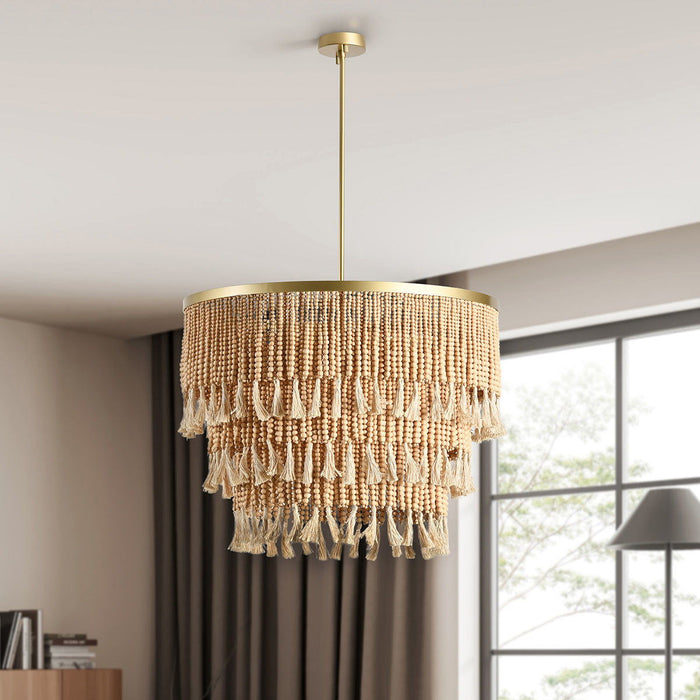 Brittany - Beaded Round Chandelier - Natural