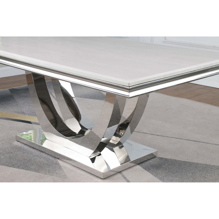 Allessandra - Rectangular U-Shaped Base Dining Table - White / Silver