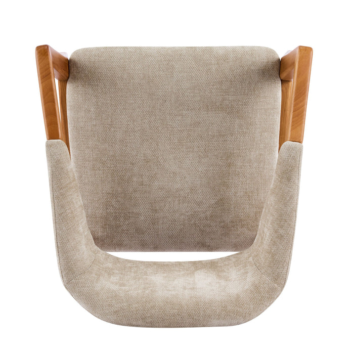 Indoor Upholstered Dining Chair (Set of 2) With Sturdy Frame And Ergonomic Curved Backrest - Oatmeal / Teak