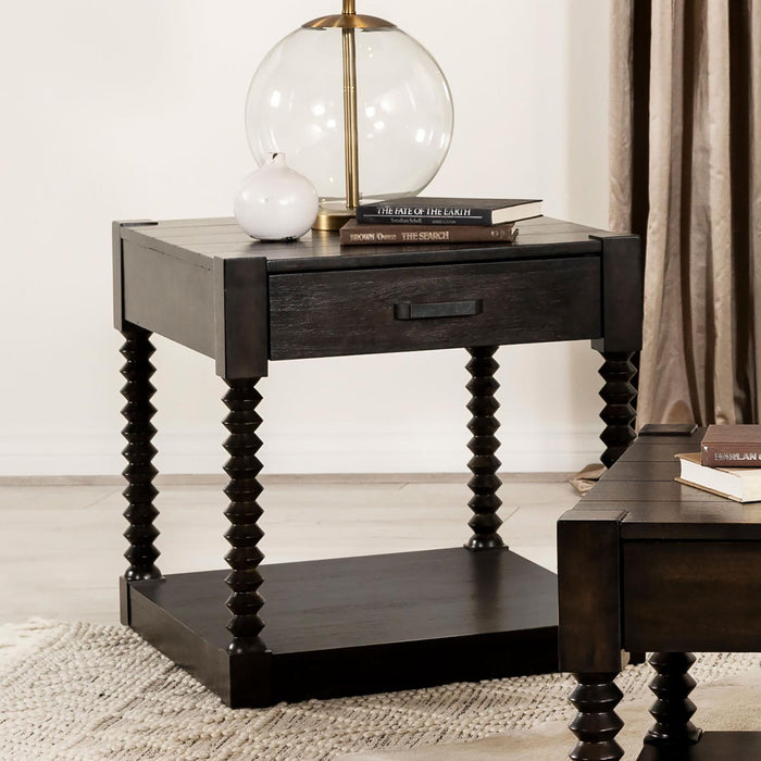 Coffee 1 Drawer End Table With Spindle Legs - Brown