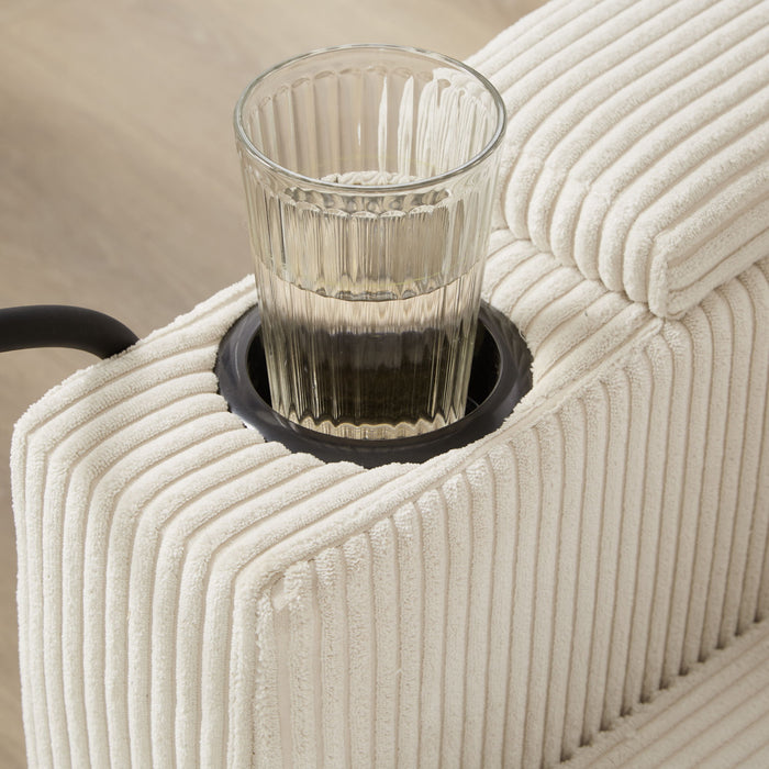 Convertible Chaise Lounge Sofa Chair With USB Ports, Cup Holders, Phone Holder And Storage