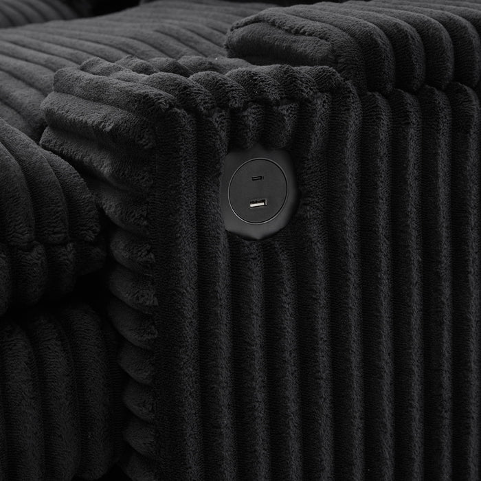 Convertible Loveseat Sofa With Storage, USB Ports, Cup Holders - Black