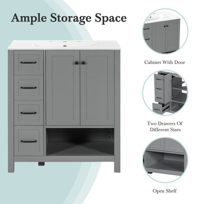 Bathroom Vanity With Sink Top, Bathroom Vanity Cabinet With 2 Doors And 2 Drawers, Open Shelf