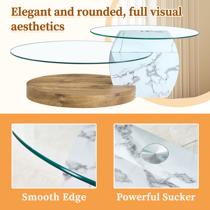 Contemporary Artistic Double Layer Coffee Table,Tempered Glass Top