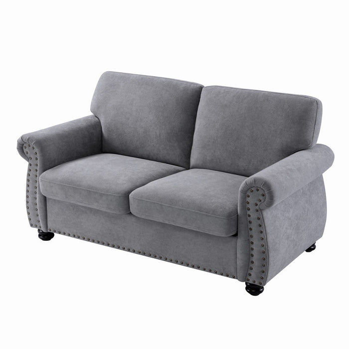 Soft Loveseat, Upholstered 2 Seater Couch, Loose Back Cushions And Turned Legs