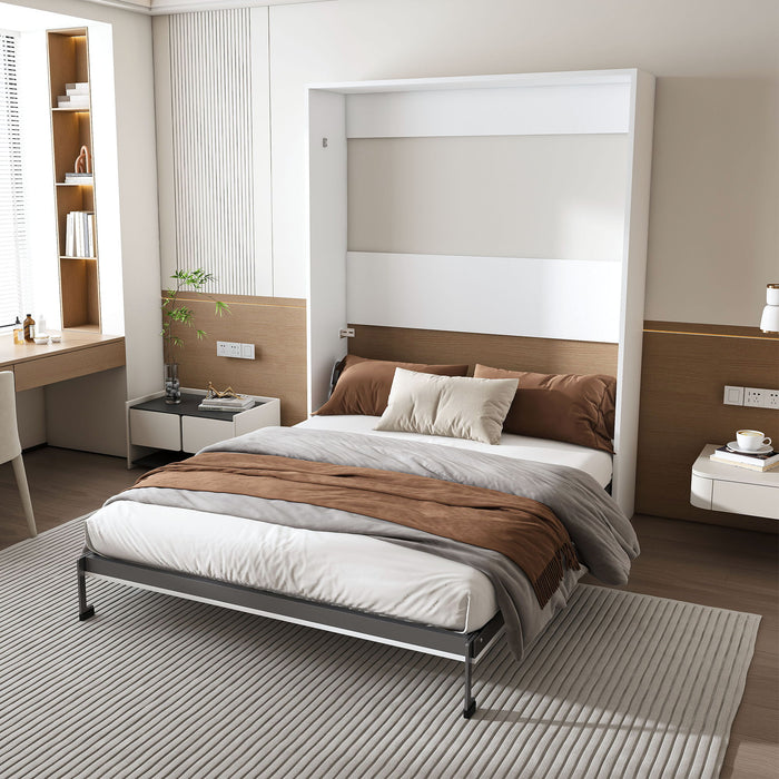 Queen Murphy Bed, Foldable Wall Bed, Space Saving Design For Bedrooms - White