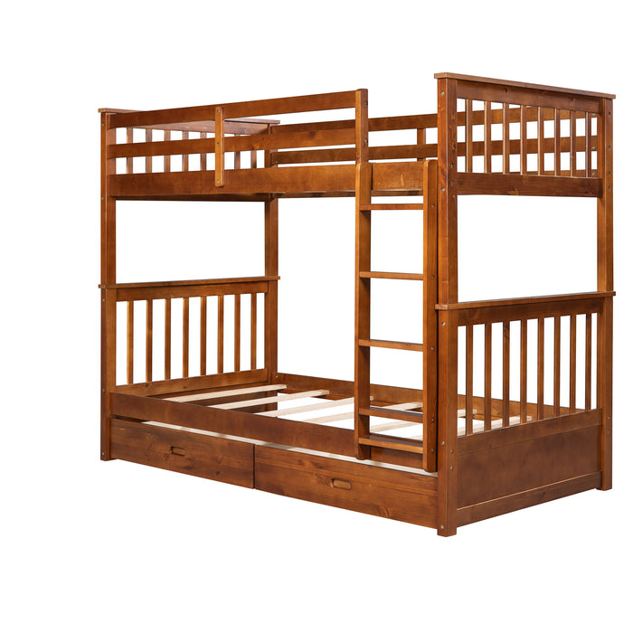 Bunk Bed With Ladders And 2 Storage Drawers