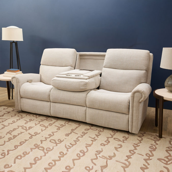 Bernard - Power Reclining Fabric Sofa With Console, Power Headrest, & Lumbar