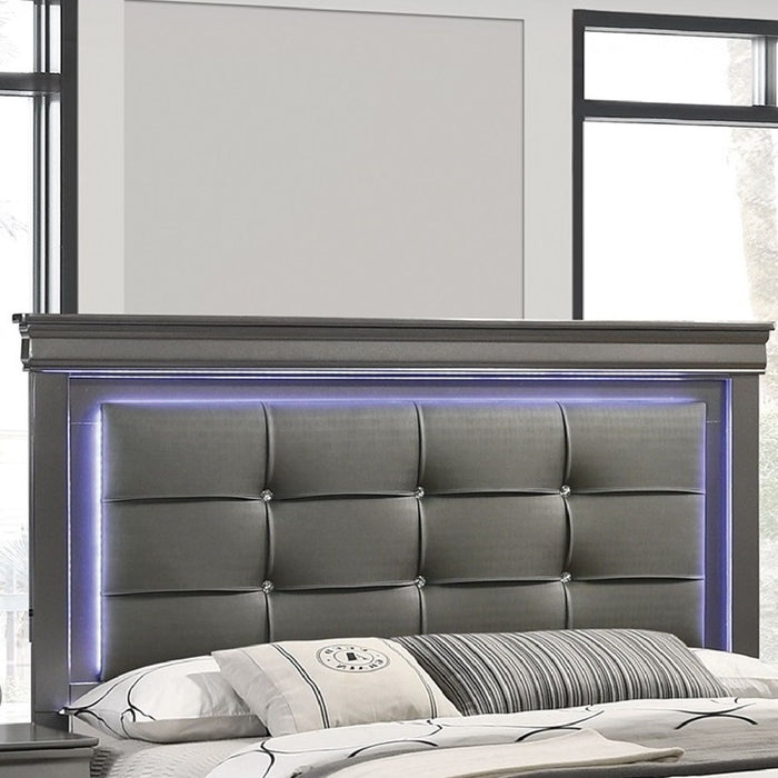 Bed With Square Button Tufting And LED Lights