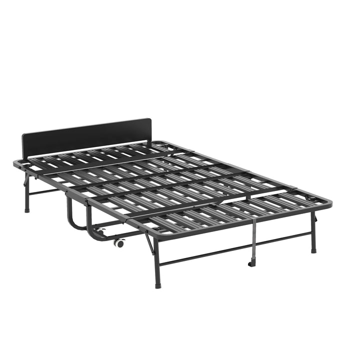 Twin Wide Folding Bed With Adjustable Headboard, Extra Long Rollaway For Tall People, Memory Foam Mattress - Black