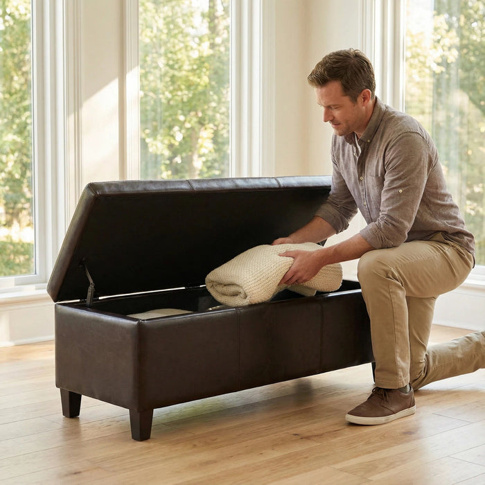 Rectangle Storage Ottoman Bench For Living Room - Brown