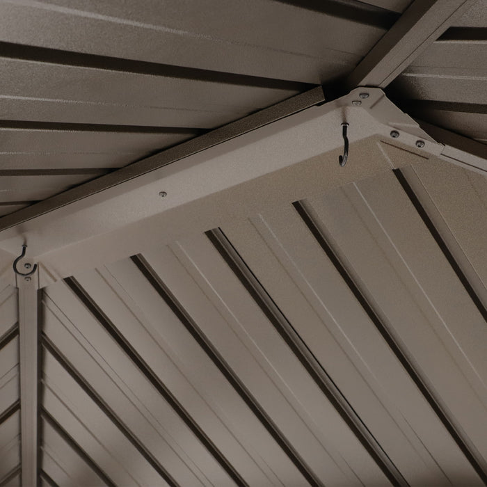 Grill Hardtop Gazebo Outdoor Metal Hard Top Gazebo, Permanent Bbq Gazebo With Galvanized Steel, Aluminum Framed Pavilion With Shelves - Dark Brown