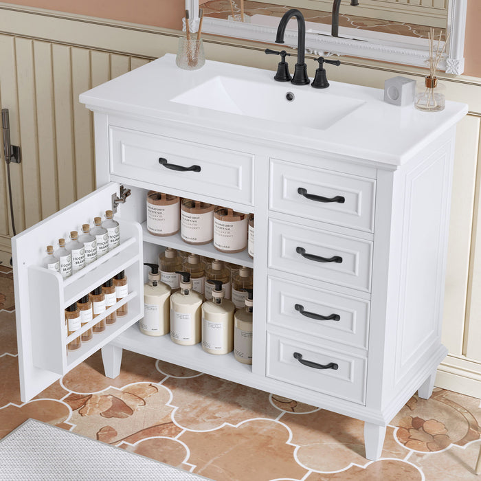 Modern Bathroom Vanity With Sink Top, Flip Drawers, Adjustable Shelf