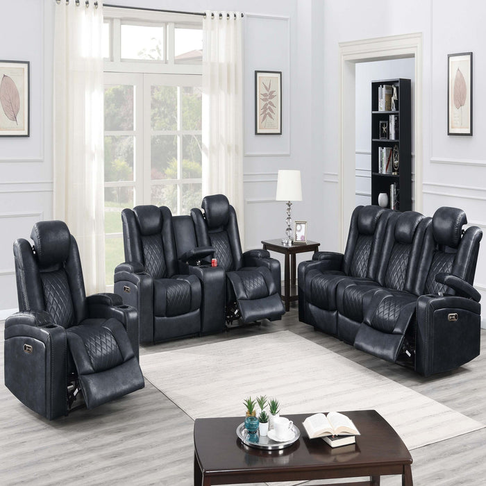 Power Reclining Loveseat With Adjustable Headrest, Storage, Cup Holders - Inky Blue