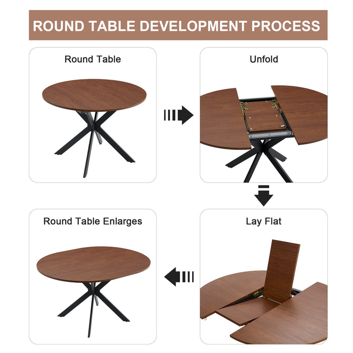 Extendable Round Dining Table - Walnut