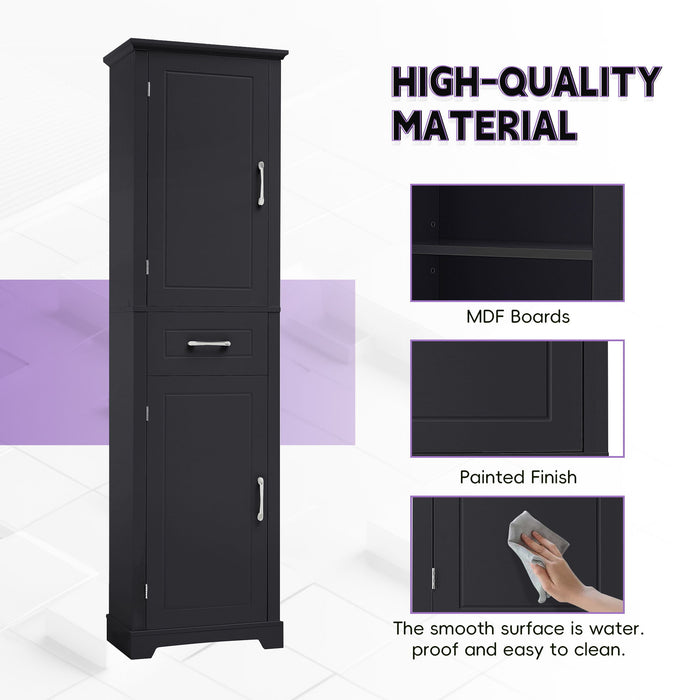 Tall Freestanding Bathroom Storage Cabinet With 2 Doors And Adjustable Shelves