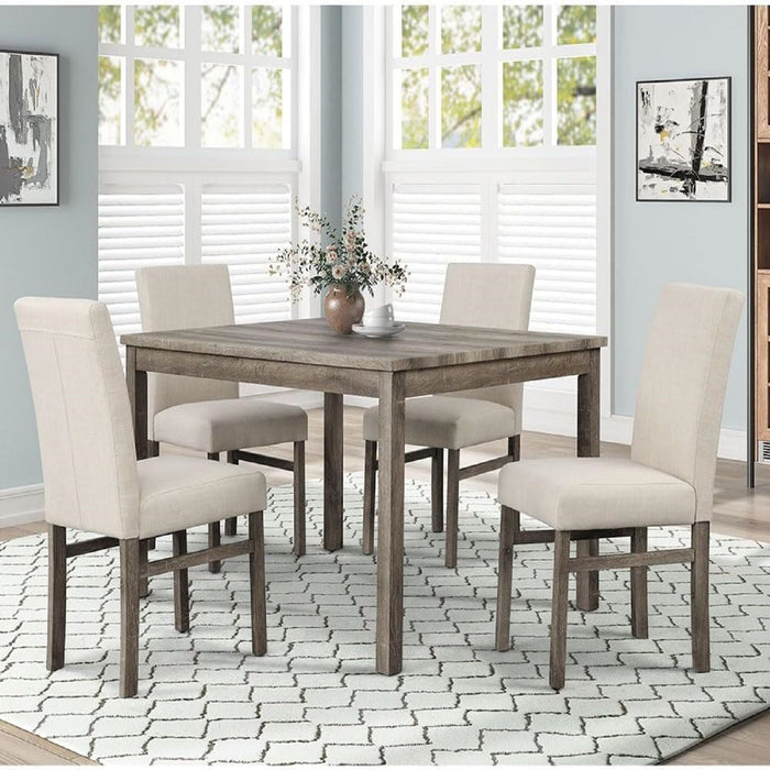 5 Piece Transitional Dining Set With Table And Upholstered Chairs