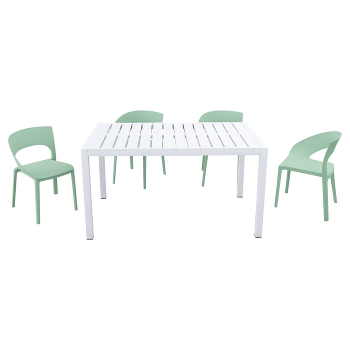 4 Piece Set Of Modern Designed Single Chairs With Long Table
