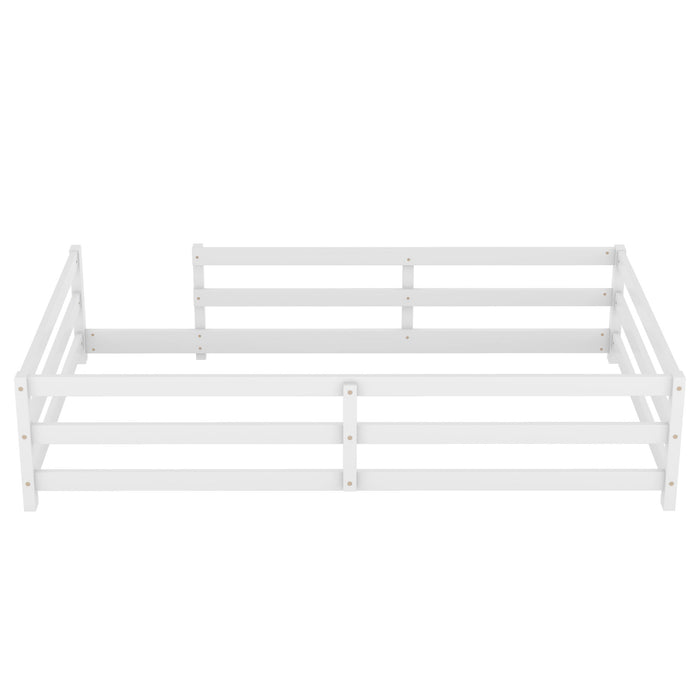 Twin Size Montessori Floor Bed With Fence - White