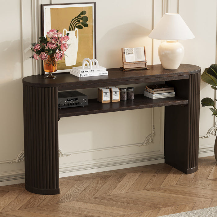 Console Table With Fluted Legs, Open Shelf