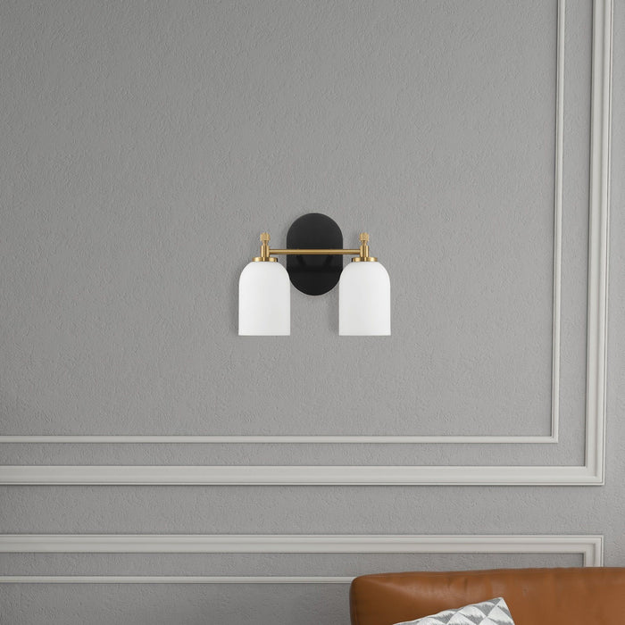 Vortex - 2 Lights Vanity In Traditional Style For Over Bathroom Mirror Wall Sconce - Black / Gold / White
