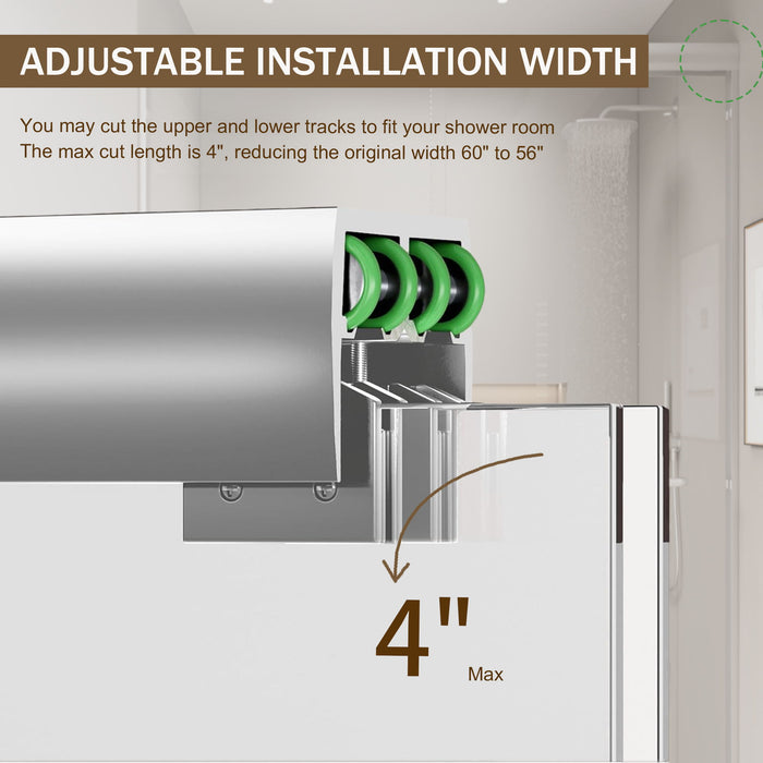 Double Sliding Shower Door, Semi-Frameless Bypass Bathroom Sliding Door With 1/4" (6 Mm) Tempered Glass For Walk-In Shower
