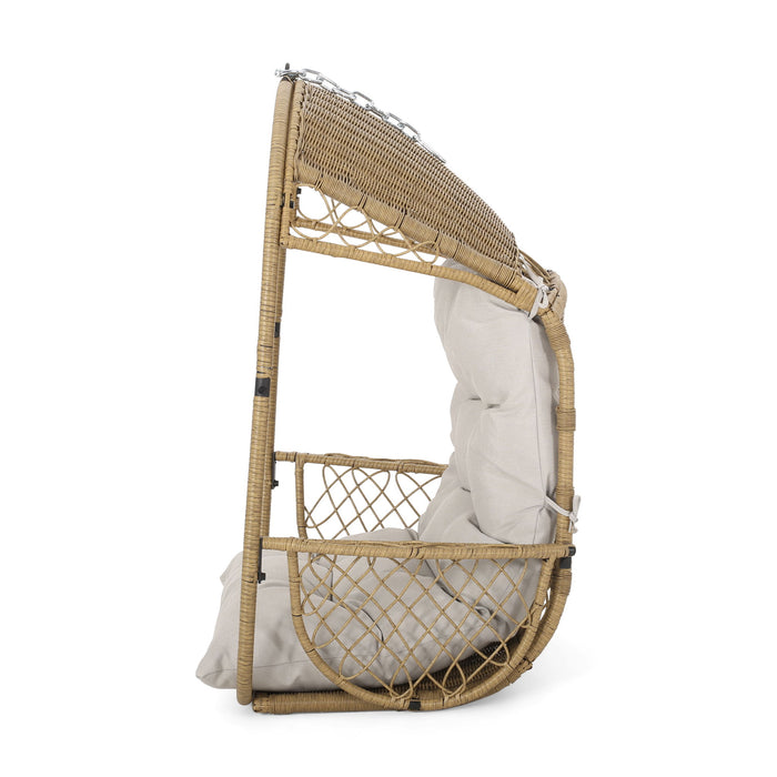 Outdoor / Indoor Wicker Hanging Chair With 8Ft Chain - Light Brown / Beige