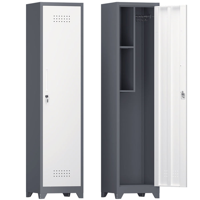 Broom Storage Cabinet Narrow Slim With Hooks And Shelves, Heavy-Duty