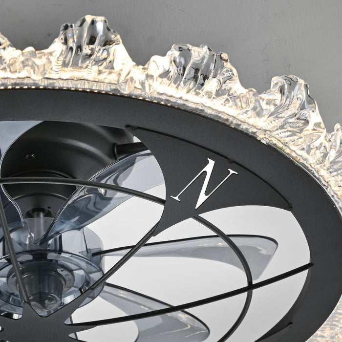 Caged Ceiling Fan With Remote Controlled Dimmable LED Lights, Flush Mount Fan, Low Profile Design - Matte Black