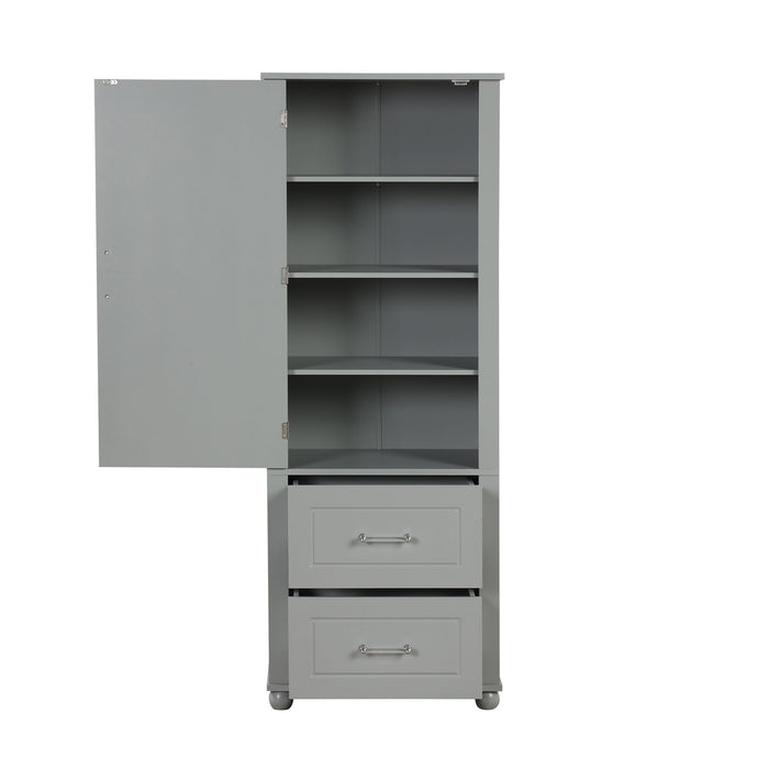 Tall Freestanding Bathroom Storage Cabinet With 2 Drawers And Adjustable Shelf