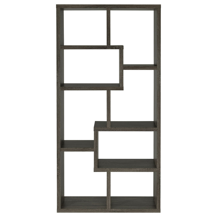 8 Shelf Bookcase With Geometric Design - Gray