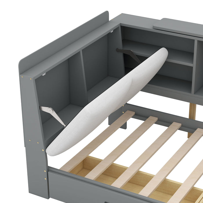 Platform Bed With Storage Headboard, Shelves And 2 Drawers