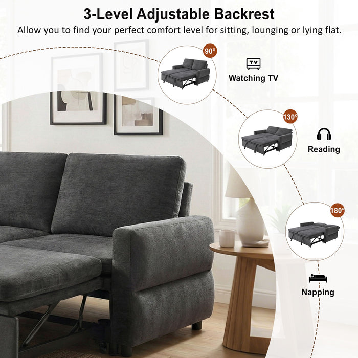 Convertible Sofa Bed Loveseat With Adjustable Backrest And USB Ports
