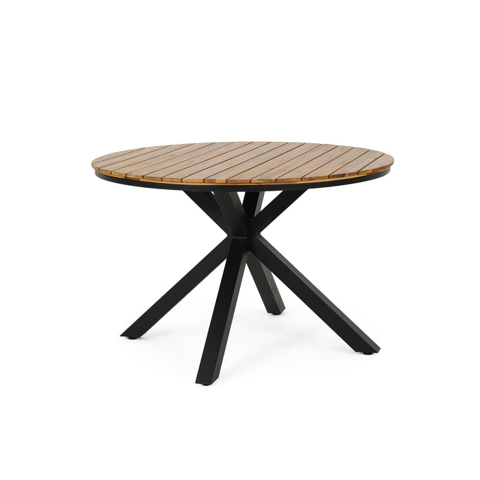 5 Piece Outdoor Dining Set With Round Table And 4 Wrapped Chairs - Black / Brown / Teak
