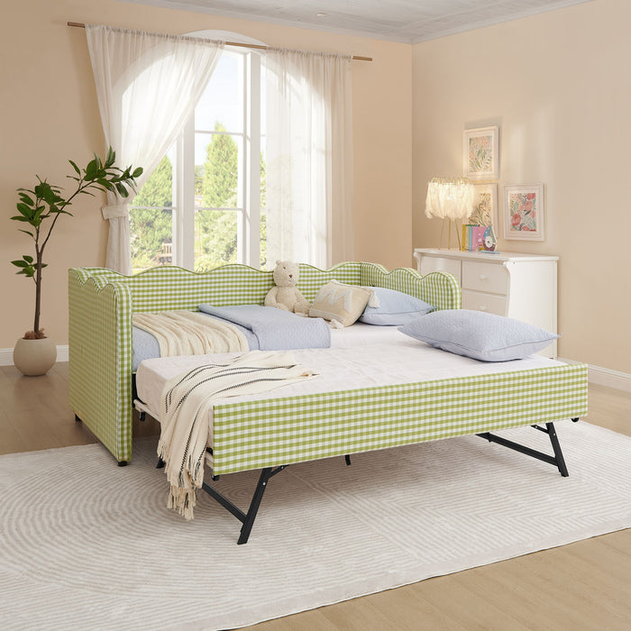 Gingham Daybed With USB Charging Port, Wave-Shaped Design