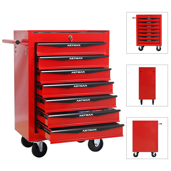 Rolling Metal Tool Chest With Drawers, Steel Storage Cabinet With Ball Bearing Slides