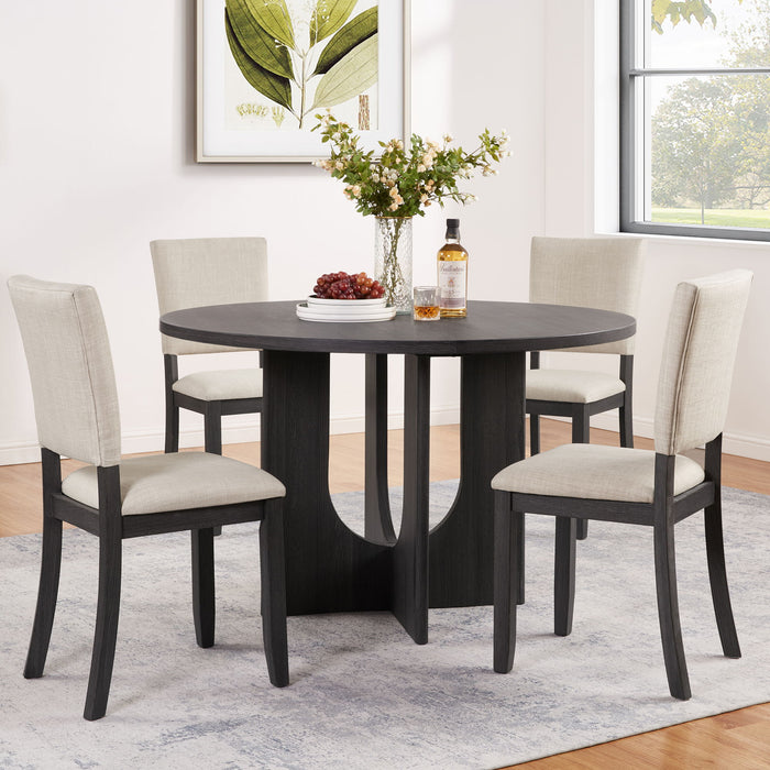 Round Dining Set With 4 Upholstered Dining Chairs
