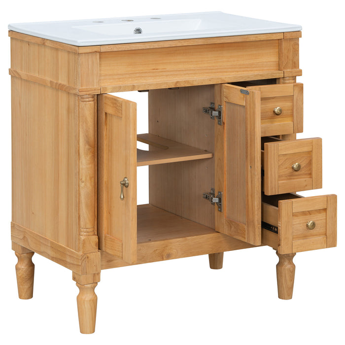 Modern Bathroom Vanity With Ceramic Sink, Soft Close Doors, Adjustable Shelves