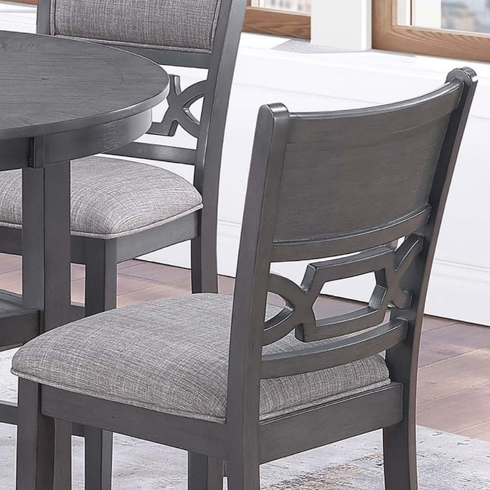 5 Piece Counter Height Dining Set With Storage Shelves Round Table And Upholstered High Chairs - Gray