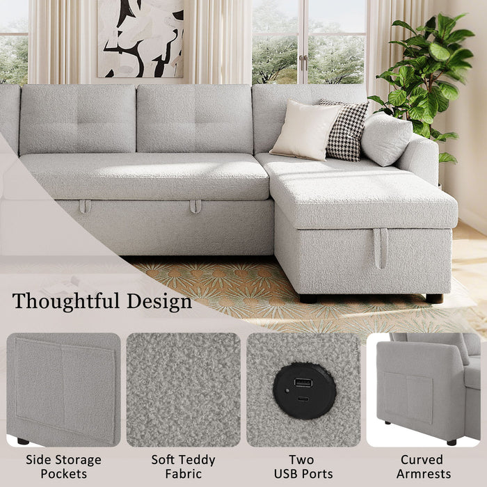 U-Shaped Sectional Sofa Bed With Storage And USB Ports