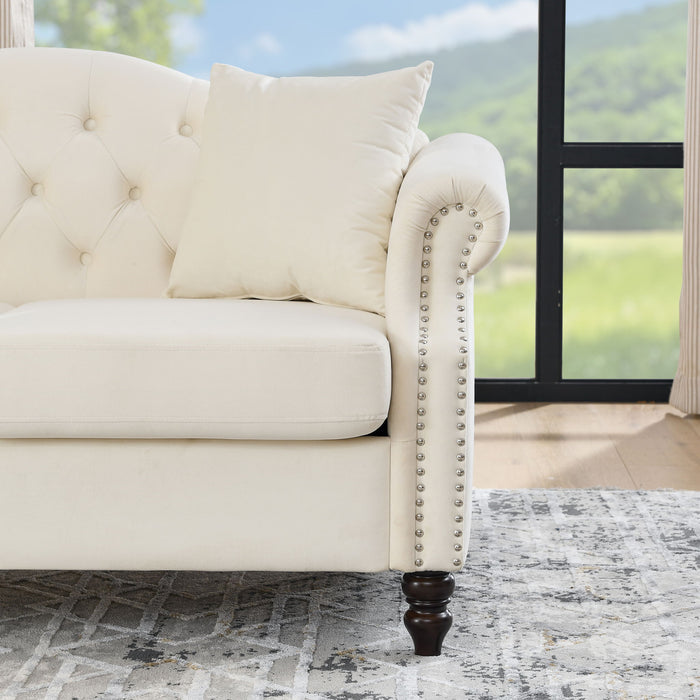 2 Seater Chesterfield Sofa With Rolled Arms And Nailhead Trim For Living Room