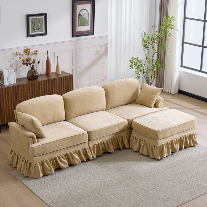 Cloud Sofa With Removable Ruffled Skirt With Ottoman And Flared Arms