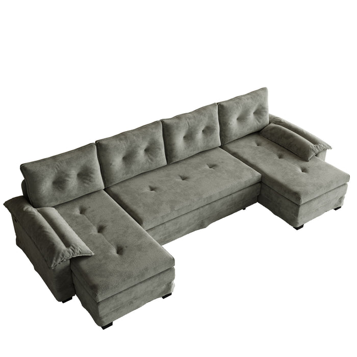 U-Shaped Sleeper Sofa With Pull Out Bed, Removable Armrests & USB Ports For Living Room