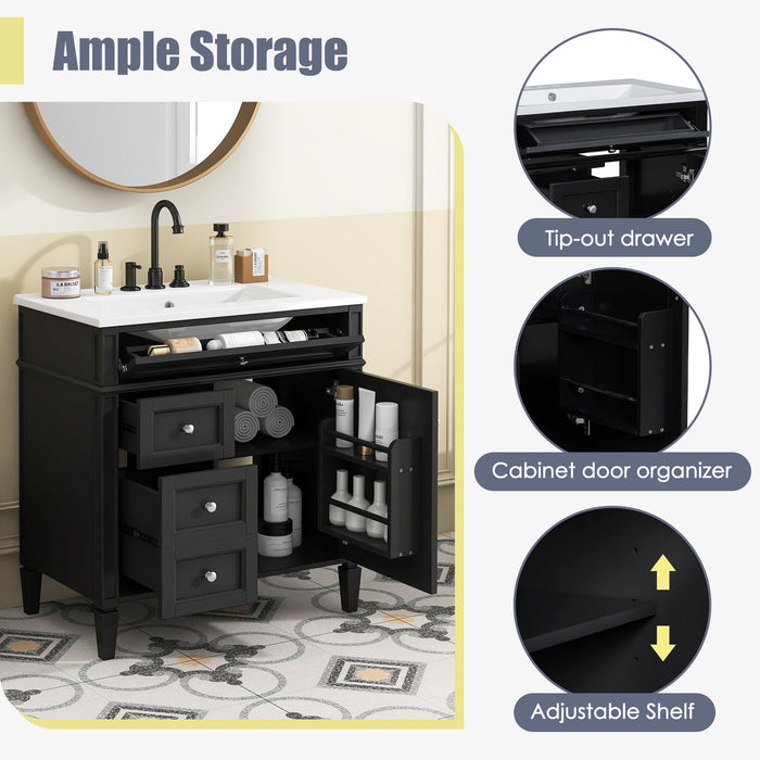 Bathroom Vanity With Top Sink, 3 Drawer Storage Cabinet, Rectangular Design - Black