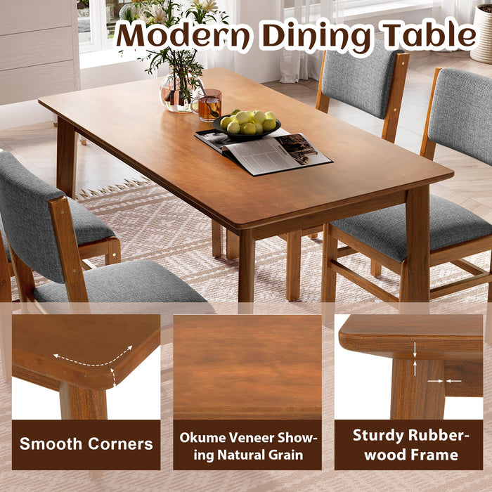 5 Pieces Rectangle Wooden Dining Table Set, Mid Century Modern Kitchen Table And 4 Upholstered Chairs For Home, Saving Space - Brown / Gray