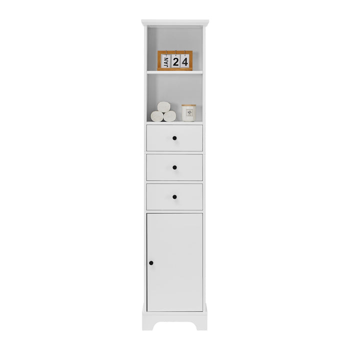 Tall Storage Cabinet With 3 Drawers And Adjustable Shelves For Bathroom